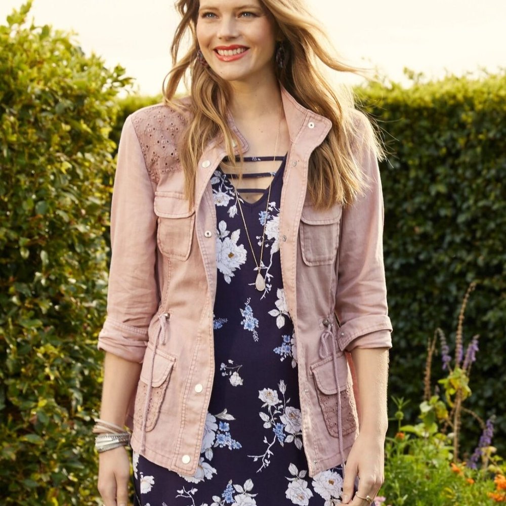 Maurices Eyelet Trim Anorak Utility Jacket Pink Linen Cotton Size XXL H13159 - Picture 1 of 10